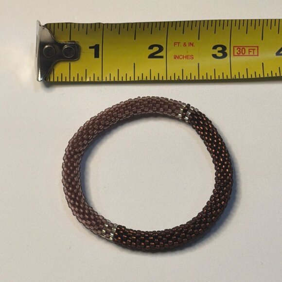 Sashka Bracelet Handmade Bohemian Chic Crochet Beaded Roll-On Brown 3" Casual - Picture 3 of 3